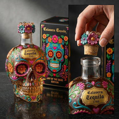 💀🌸 Limited Day of the Dead Special Edition — Sculpted Skull Tequila Art Bottle With Vibrant Floral Details For Collectors, Bar Displays & Unforgettable Toasts ✨🍯