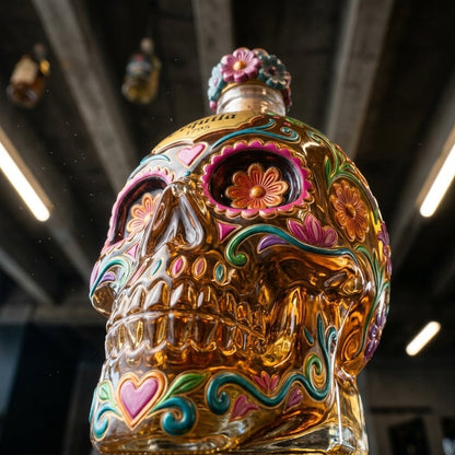 💀🌸 Limited Day of the Dead Special Edition — Sculpted Skull Tequila Art Bottle With Vibrant Floral Details For Collectors, Bar Displays & Unforgettable Toasts ✨🍯