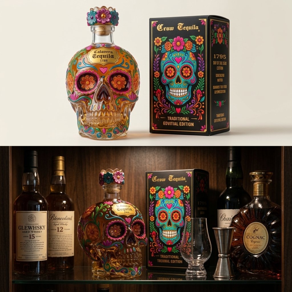 💀🌸 Limited Day of the Dead Special Edition — Sculpted Skull Tequila Art Bottle With Vibrant Floral Details For Collectors, Bar Displays & Unforgettable Toasts ✨🍯