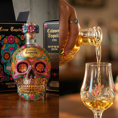💀🌸 Limited Day of the Dead Special Edition — Sculpted Skull Tequila Art Bottle With Vibrant Floral Details For Collectors, Bar Displays & Unforgettable Toasts ✨🍯