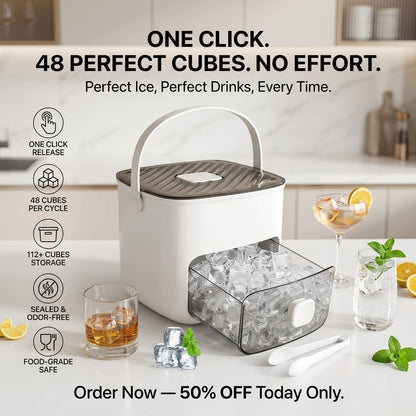 🔥 Summer Sale 50% OFF — Stop Twisting Smelly Ice Trays & Press Once For 48 Fresh Cubes Stored Clean, Sealed & Ready For Every Iced Coffee, Whiskey, Tumbler & Party