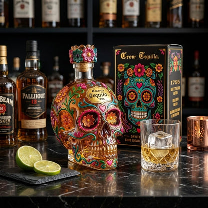 💀🌸 Limited Day of the Dead Special Edition — Sculpted Skull Tequila Art Bottle With Vibrant Floral Details For Collectors, Bar Displays & Unforgettable Toasts ✨🍯