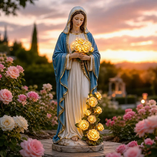 💗 Today Only 50% OFF —🎁  Virgin Mary Solar Garden Statue With Glowing Roses That Brings Faith, 🙏Warm Light & Blessed Peace To Your Home