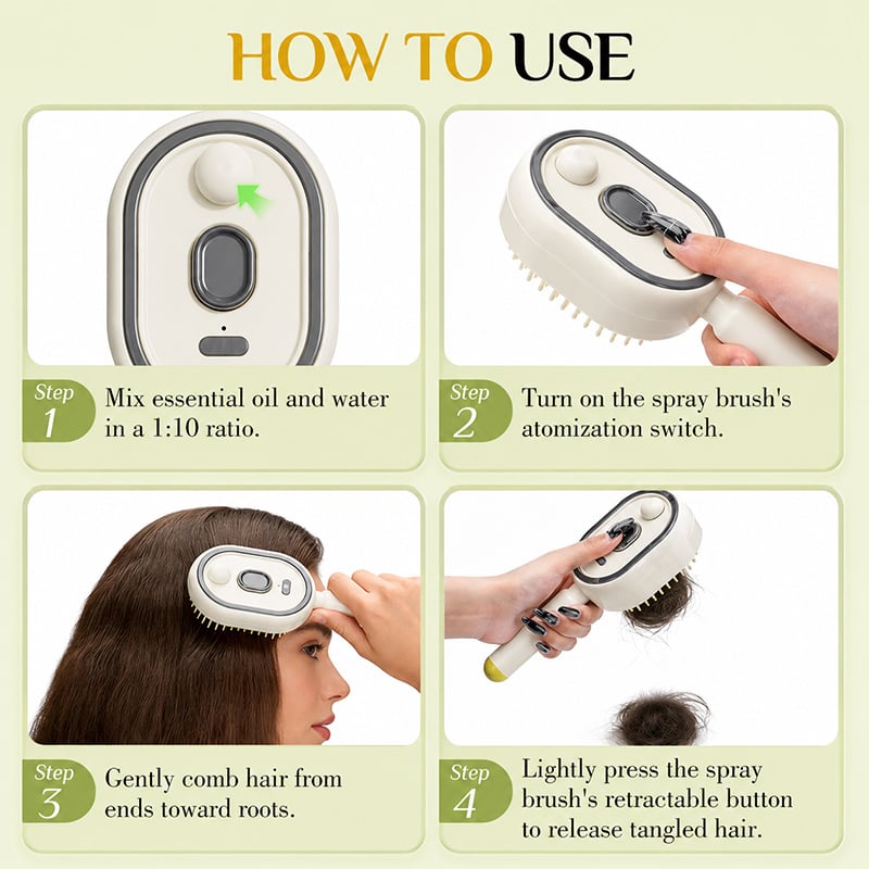 💆‍♀️ Get Salon-Smooth Hair at Home in Seconds ✨3-in-1 Electric Spray Comb — No Pain, No Frizz, Just Effortless Shine