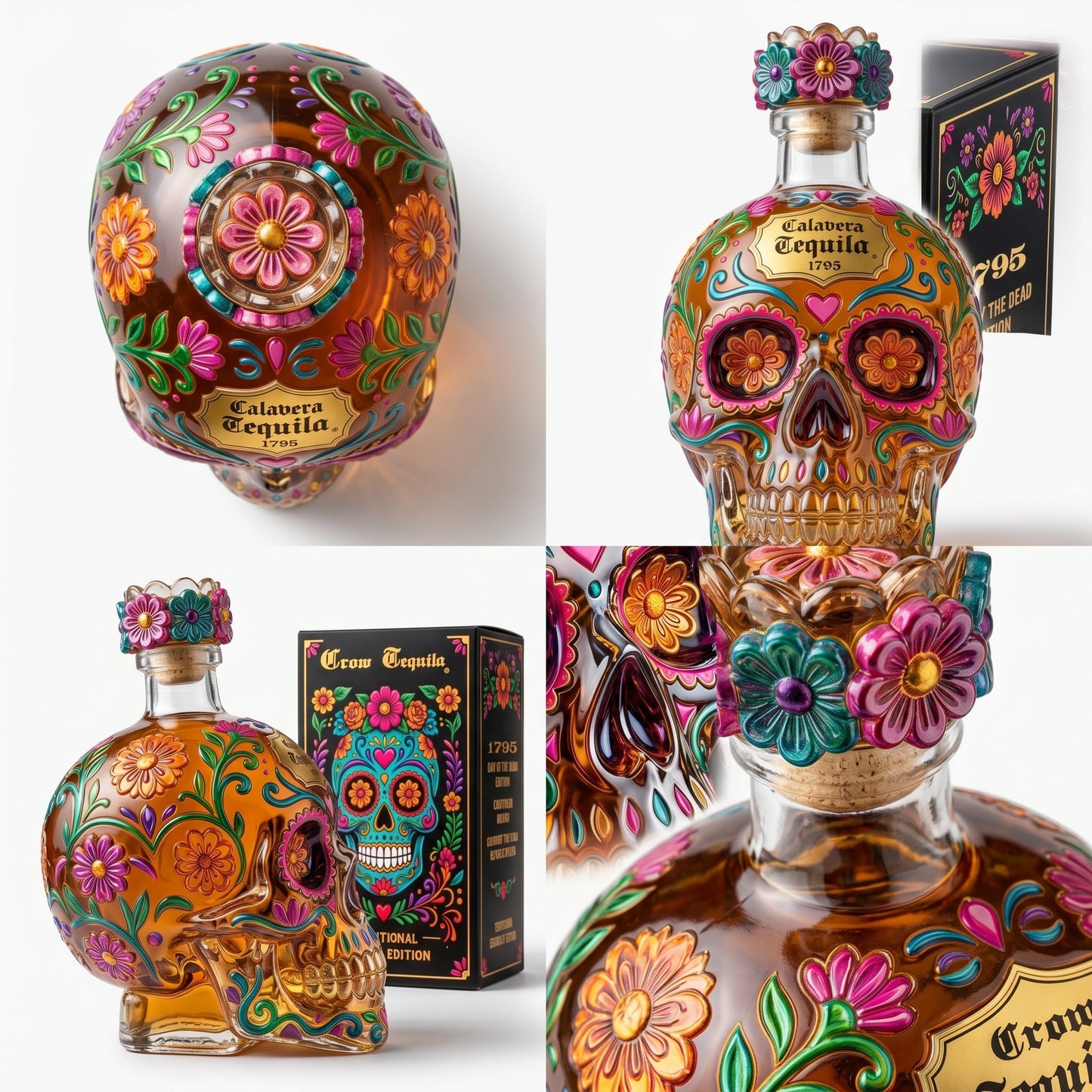 💀🌸 Limited Day of the Dead Special Edition — Sculpted Skull Tequila Art Bottle With Vibrant Floral Details For Collectors, Bar Displays & Unforgettable Toasts ✨🍯